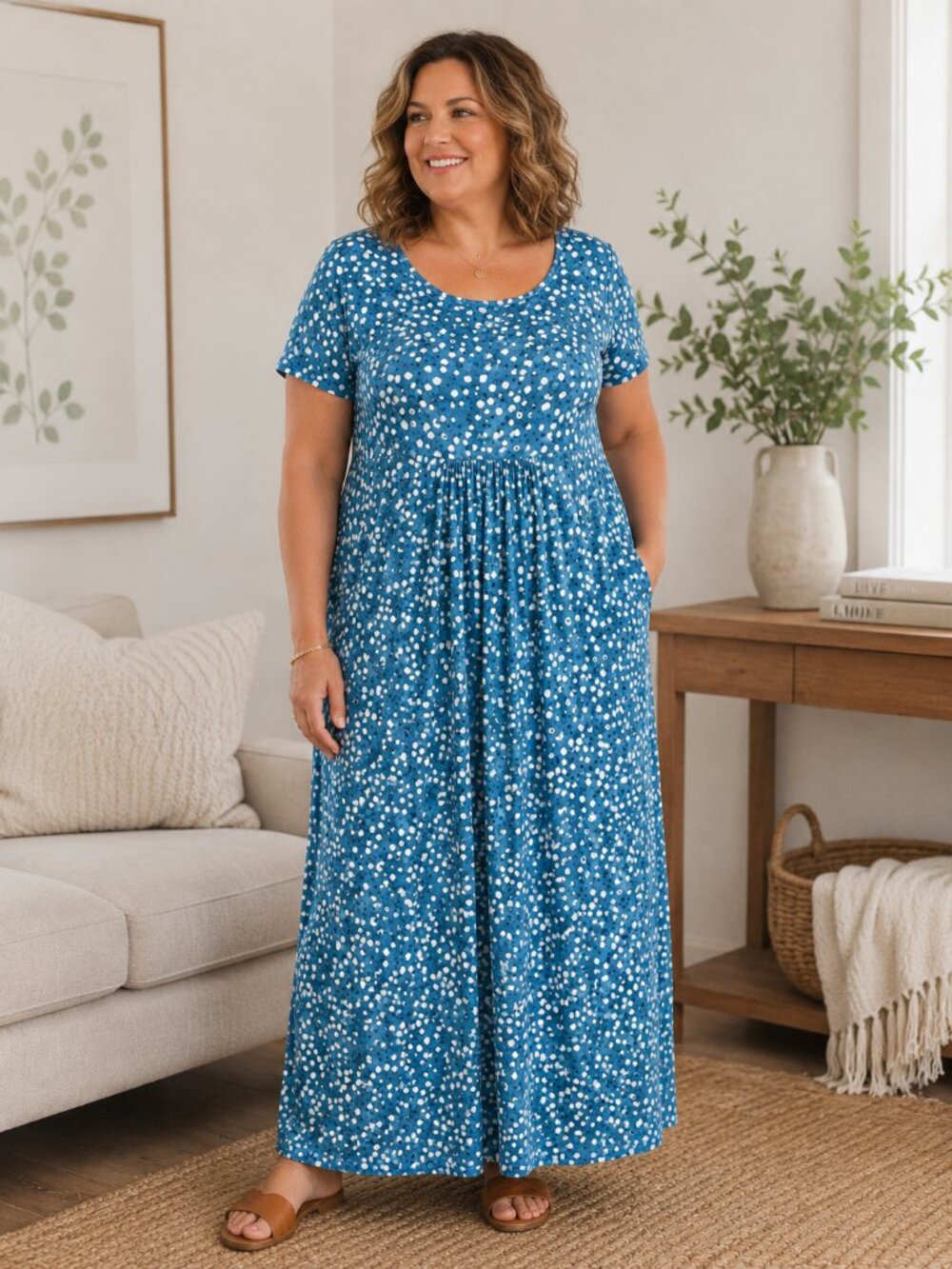 Shall We NWT Maxi Dress Size 2XL Blue White Office Casual